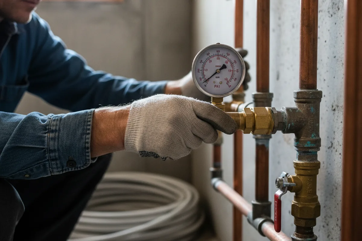 Pressure testing a repaired line during Water Line Repair in Karnak